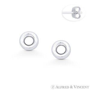 Open Circle Tube Stud Earrings w/ Push-Back Posts in .925 Sterling Silver
